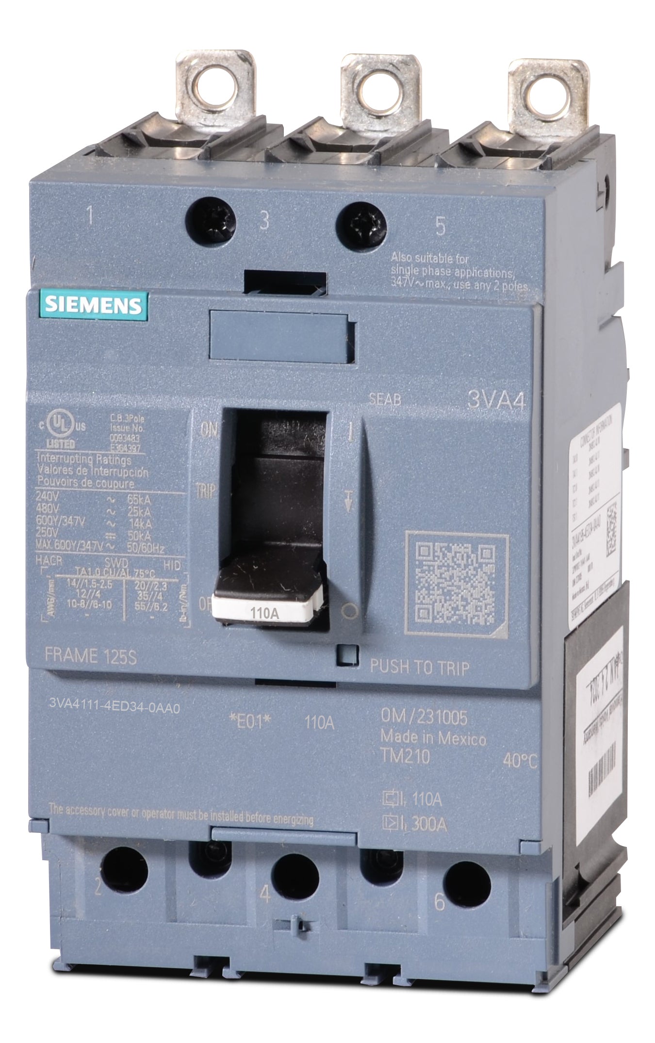 Siemens 3VA4111-4ED34-0AA0 Molded Case Circuit Breaker – SuperBreakers
