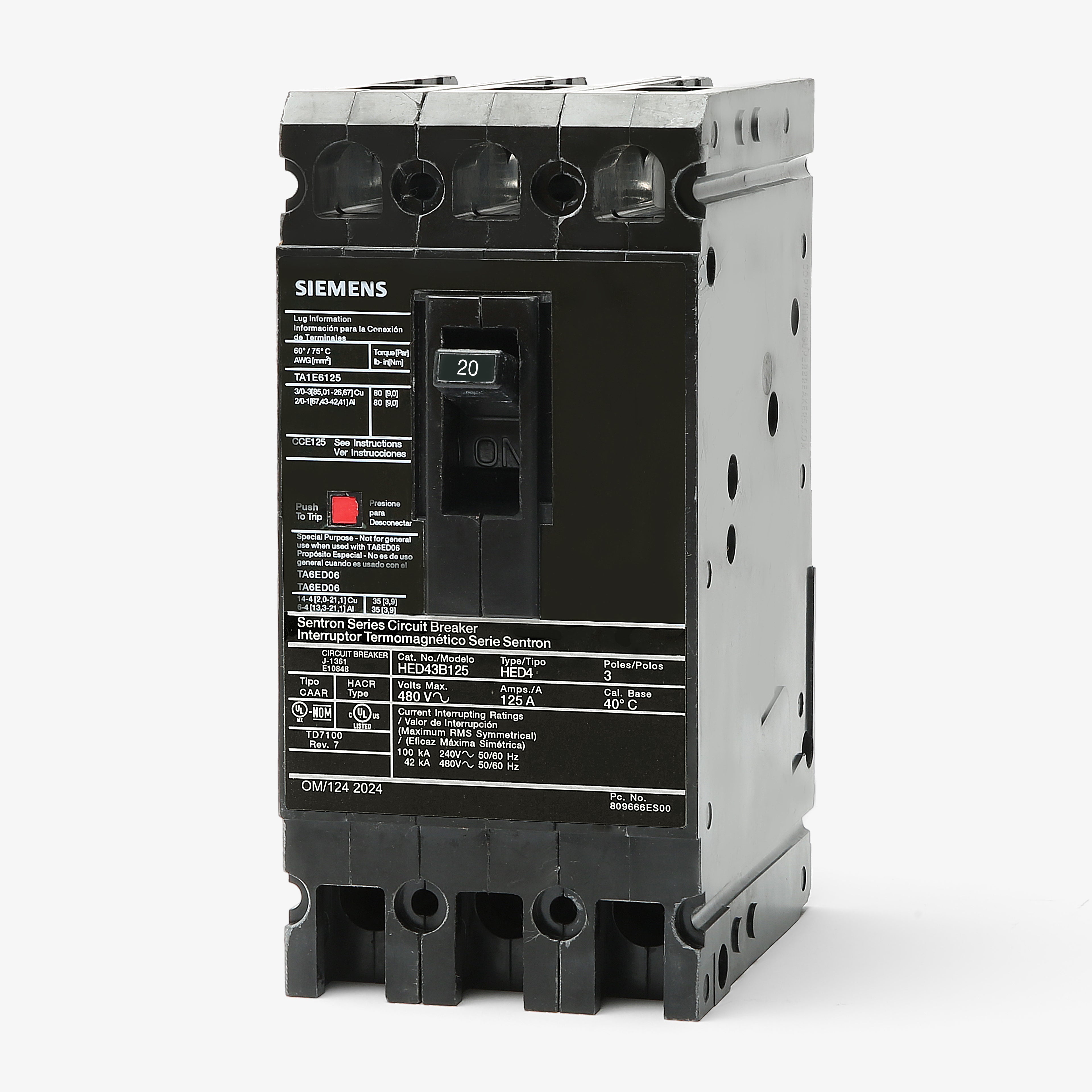 Siemens HED43B035 Circuit Breaker – Type HED4, 35 Amp, 3 Pole, 480V Rated For Panelboards & Switchboards