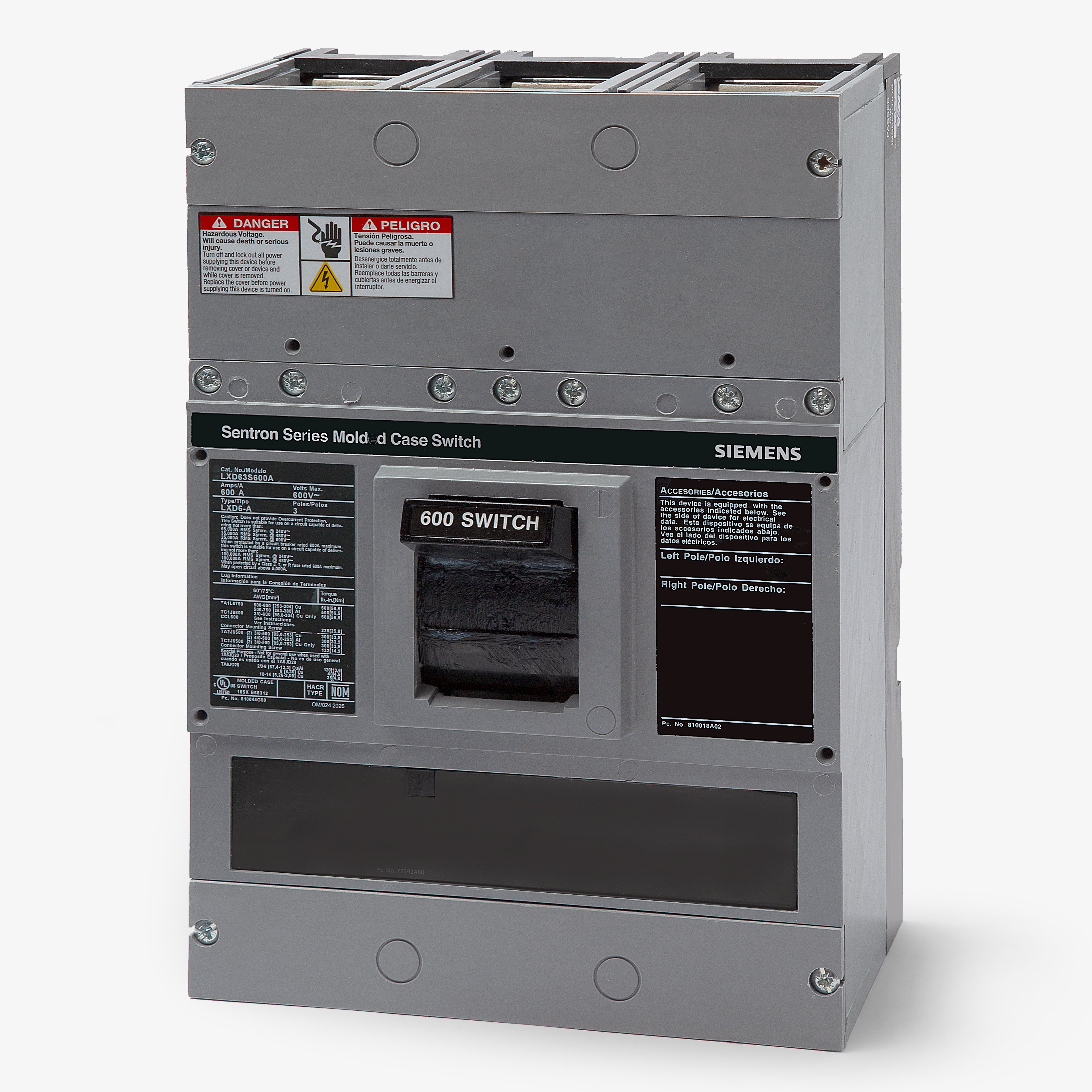 Siemens LXD63S600A - 600A 3 Pole Molded Case Switch – SuperBreakers
