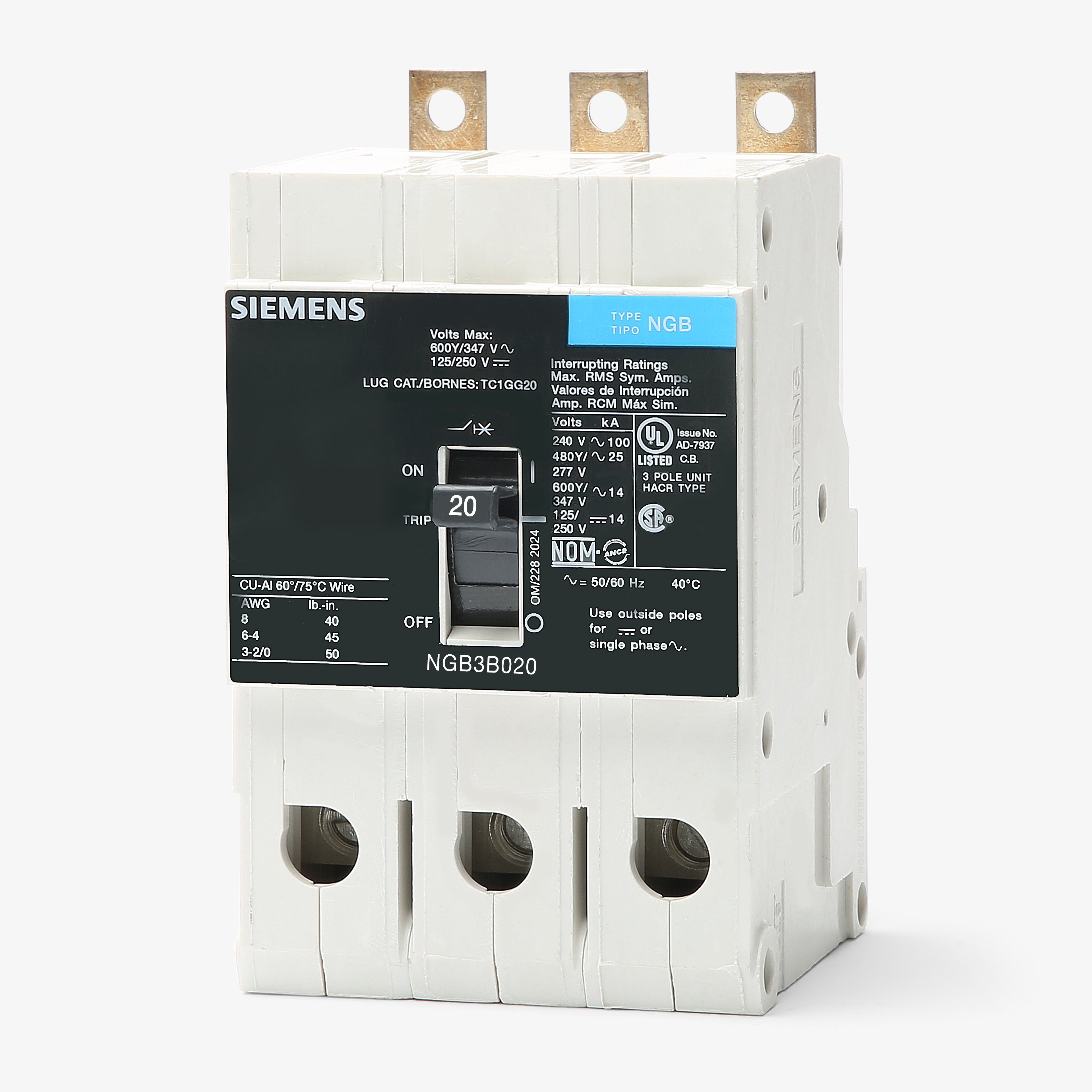 Siemens NGB3B020B - 20A 3 Pole Molded Case Circuit Breaker
