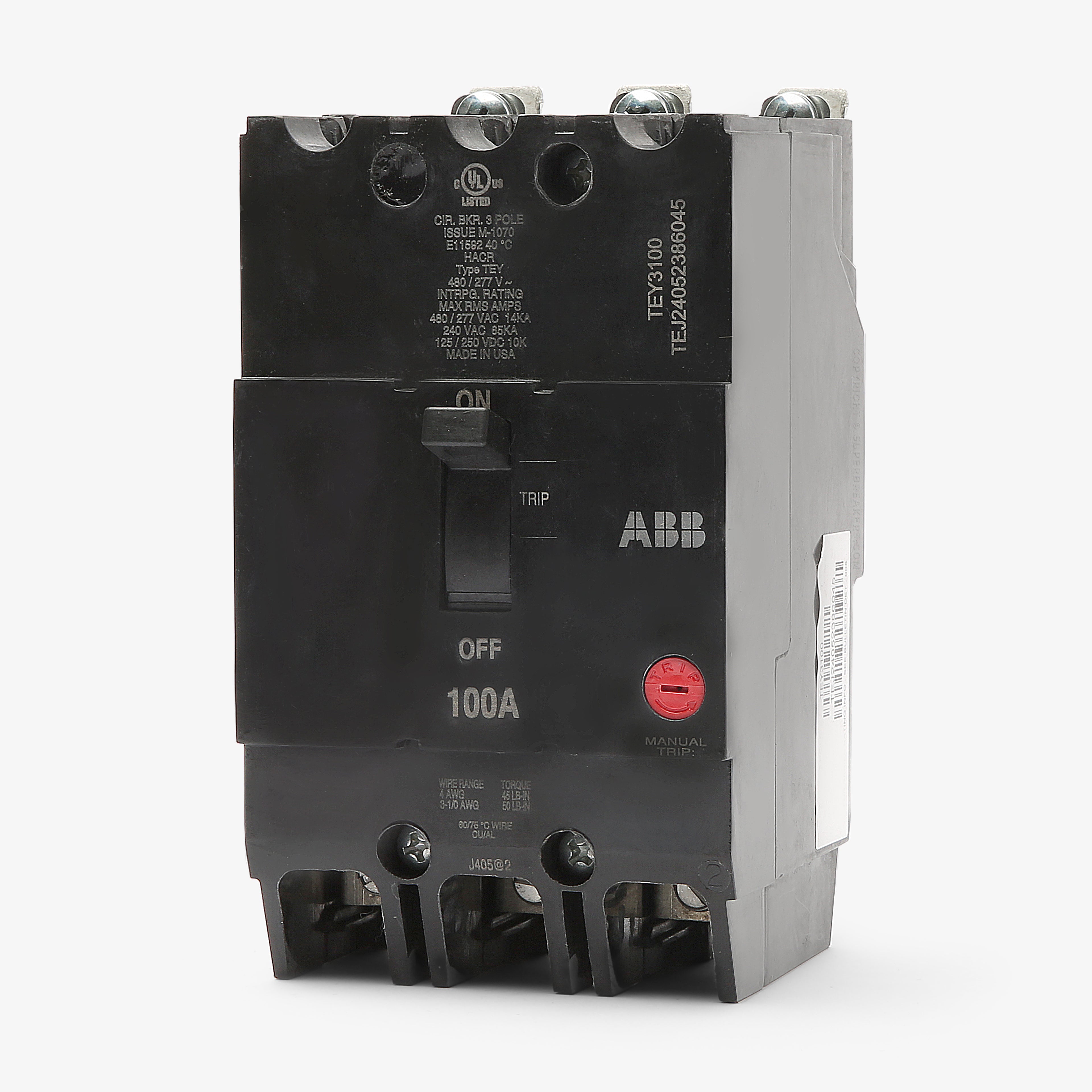 ABB / General Electric TEY3100 - 100A 3 Pole Miniature Circuit 