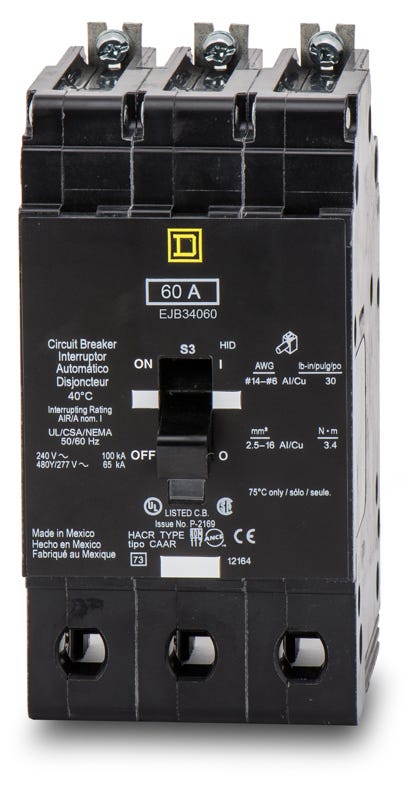 Interruttore Di Circuito Quadrato D EJB34060 3 Poli 60A 480V – Ricondizionato