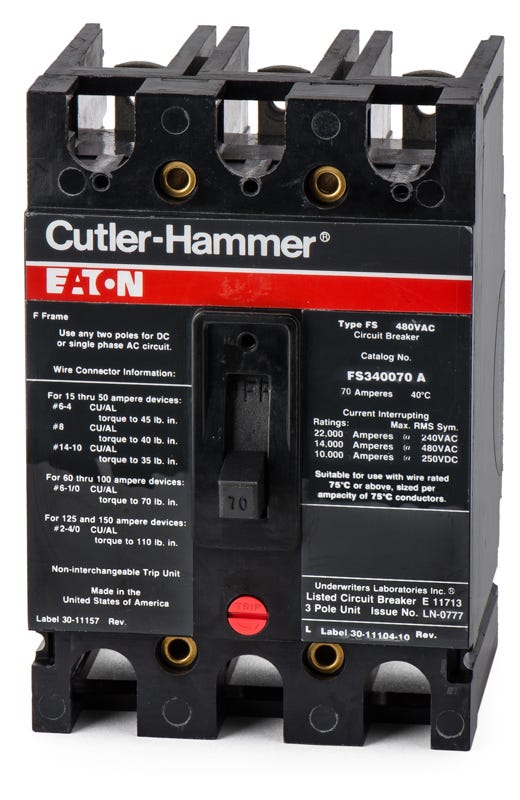Eaton Cutlerハンマーch380回路ブレーカー3ポール、 Eaton/Cutler-Hammer FS340070A 3 Pole Circuit Breaker – SuperBreakers