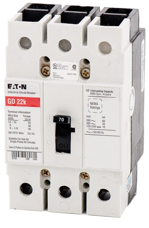 Eaton/CutlerHammer GD3070 3 Pole Circuit Breaker SuperBreakers