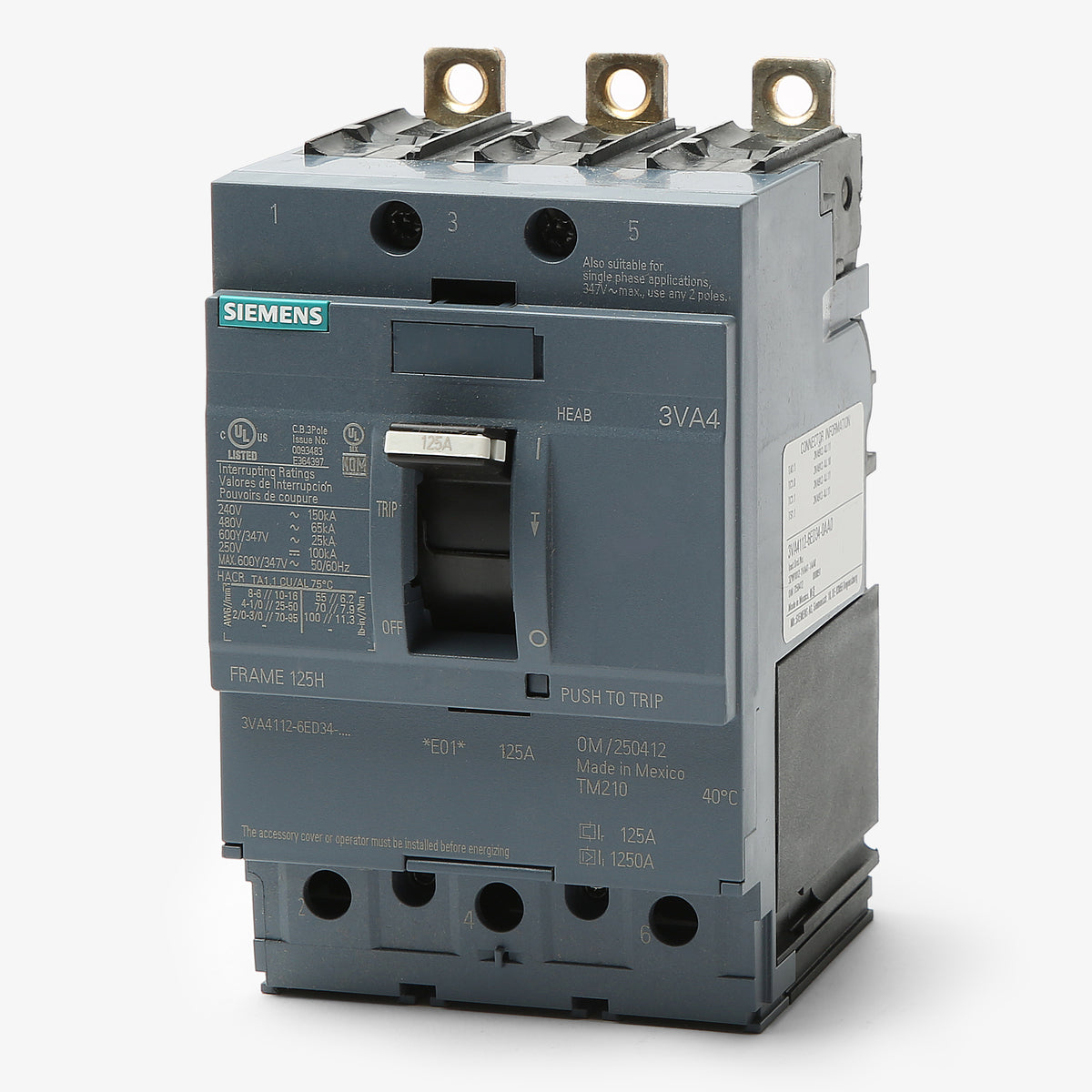 Siemens 3VA4112-6ED34-0AA0 - 125A 3 Pole Molded Case Circuit Breaker