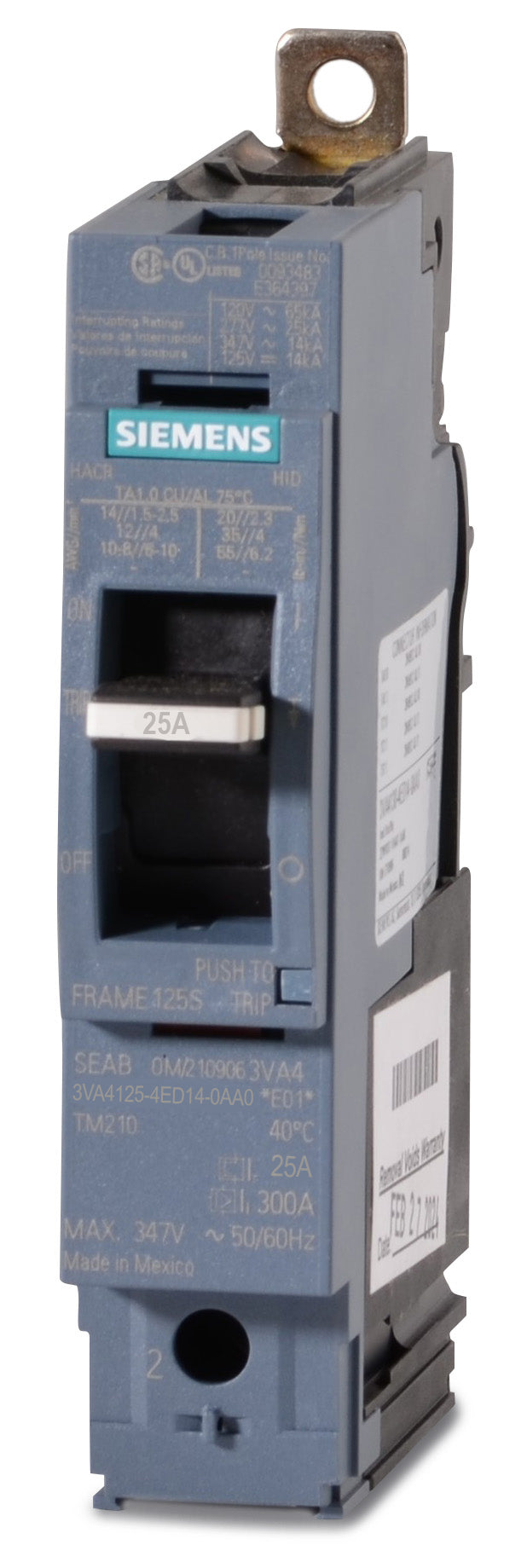 Siemens 3VA4125-4ED14-0AA0 - 25A 1 Pole Molded Case Circuit Breaker