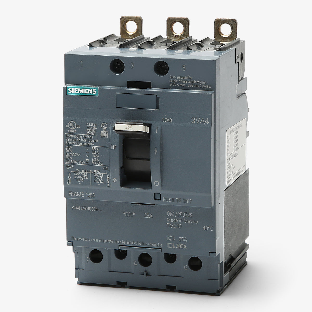 Siemens 3VA4125-4ED34-0AA03 Pole Circuit Breaker