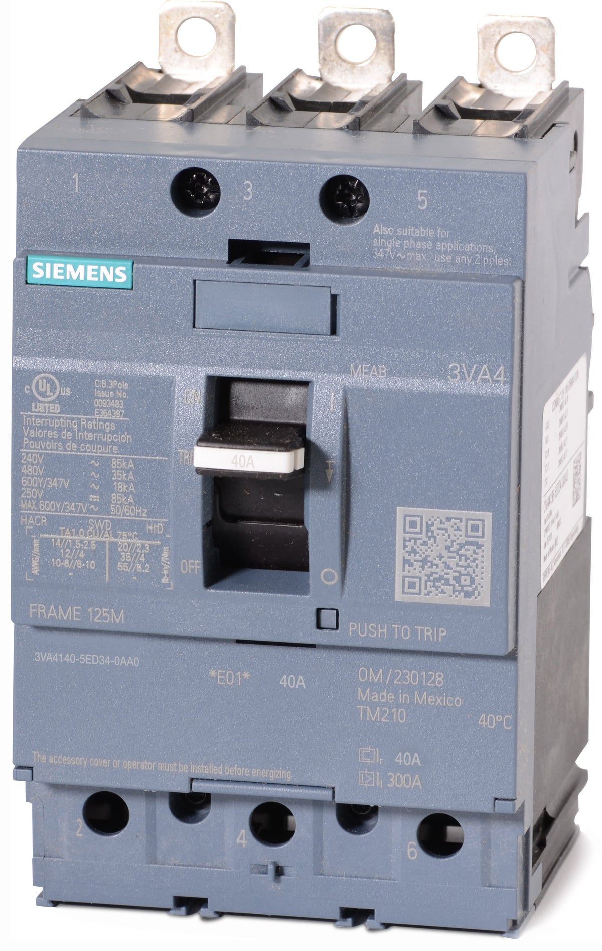 Siemens 3VA4140-5ED34-0AA0 - 40A 3 Pole Molded Case Circuit Breaker