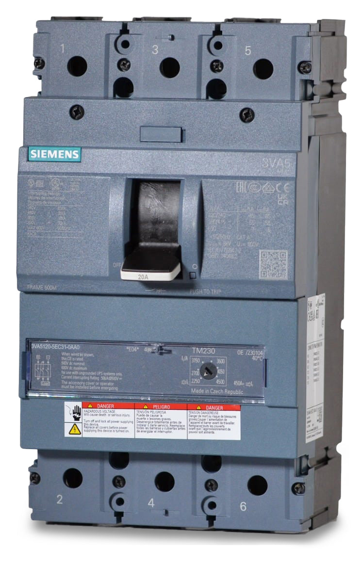 Siemens 3VA5120-5EC31-0AA0 - 20A 3 Pole Molded Case Circuit Breaker