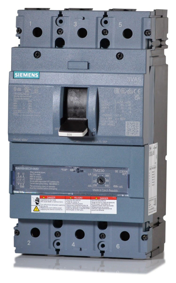 Siemens 3VA5150-5EC31-0AA0 - 50A 3 Pole Molded Case Circuit Breaker