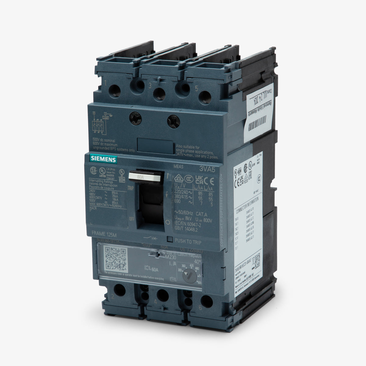 Siemens 3VA5160-5EC31-0AA0 - 60A 3 Pole Molded Case Circuit Breaker