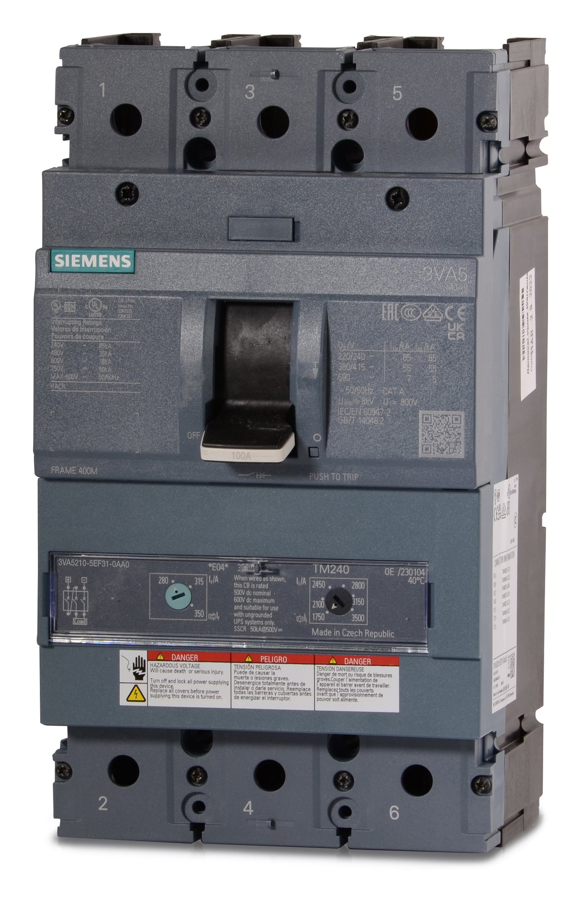 Siemens 3VA5210-5EF31-0AA0 - 100A 3 Pole Molded Case Circuit Breaker