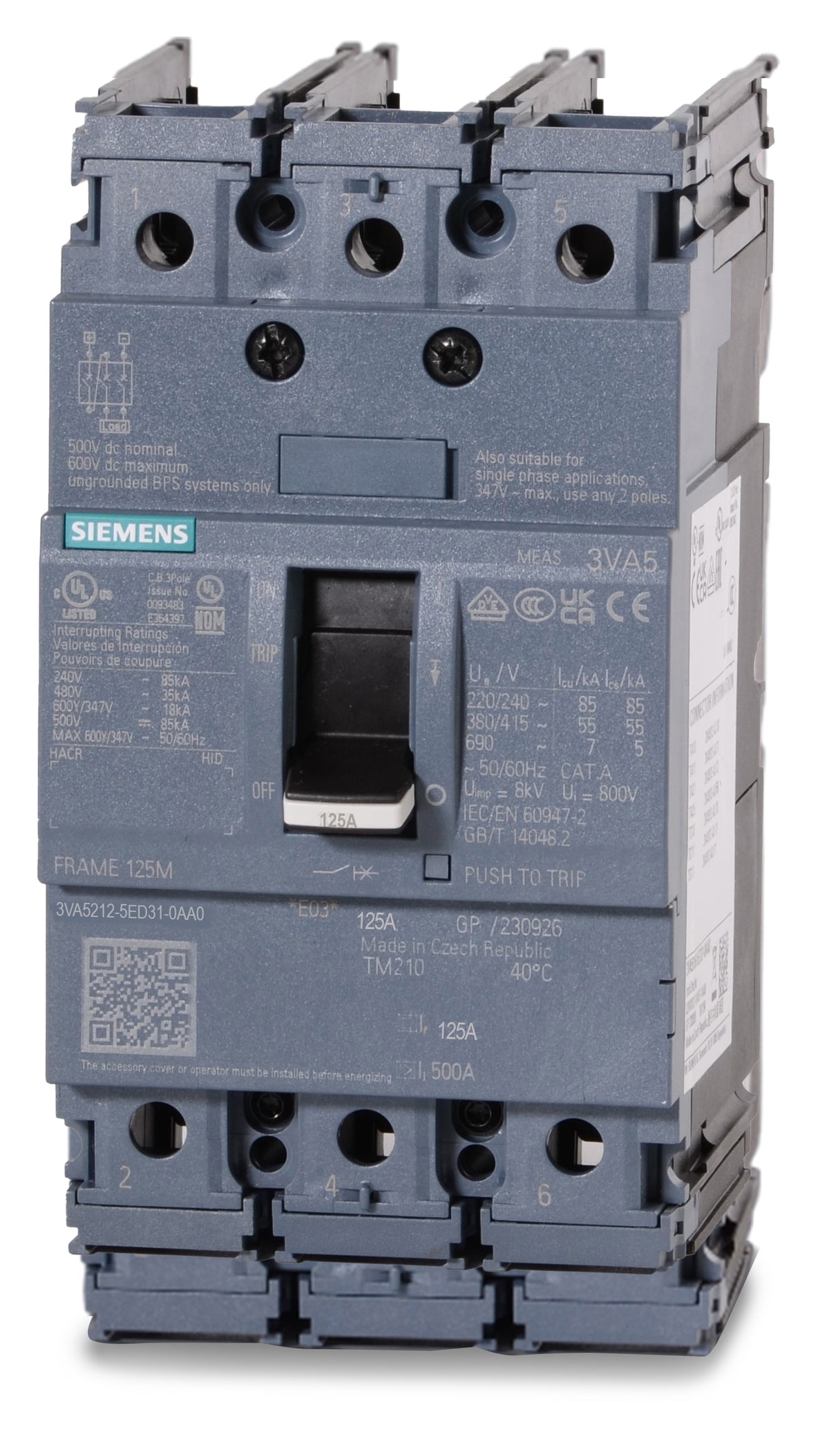 Siemens 3VA5212-5ED31-0AA0 - 125A 3 Pole Molded Case Circuit Breaker