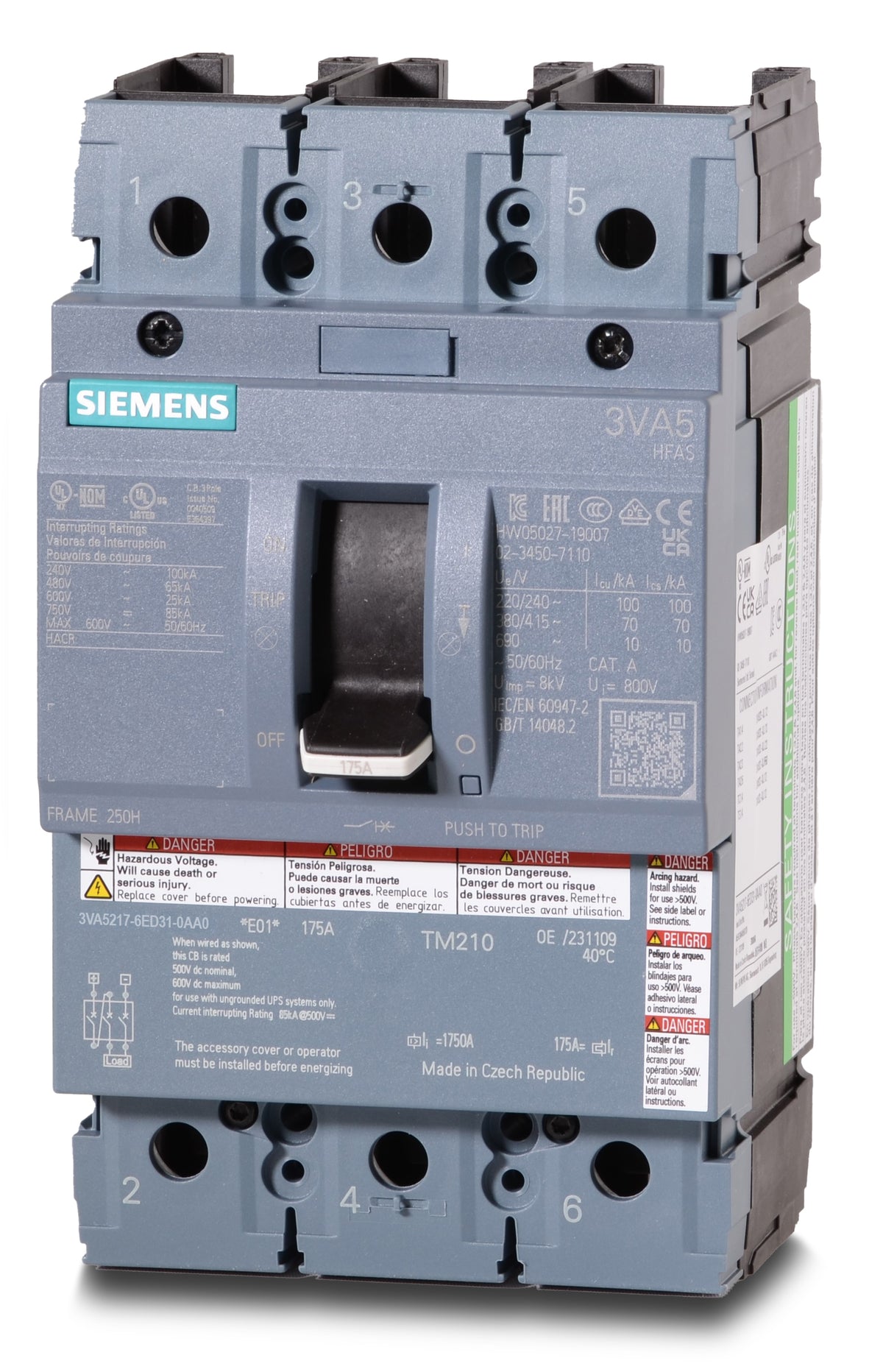 Siemens 3VA5217-6ED31-0AA0 - 175A 3 Pole Molded Case Circuit Breaker