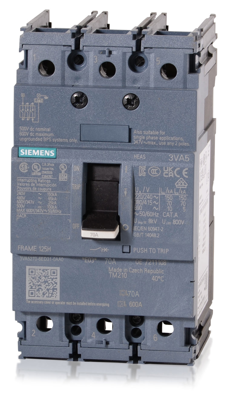 Siemens 3VA5270-6ED31-0AA0 - 70A 3 Pole Molded Case Circuit Breaker
