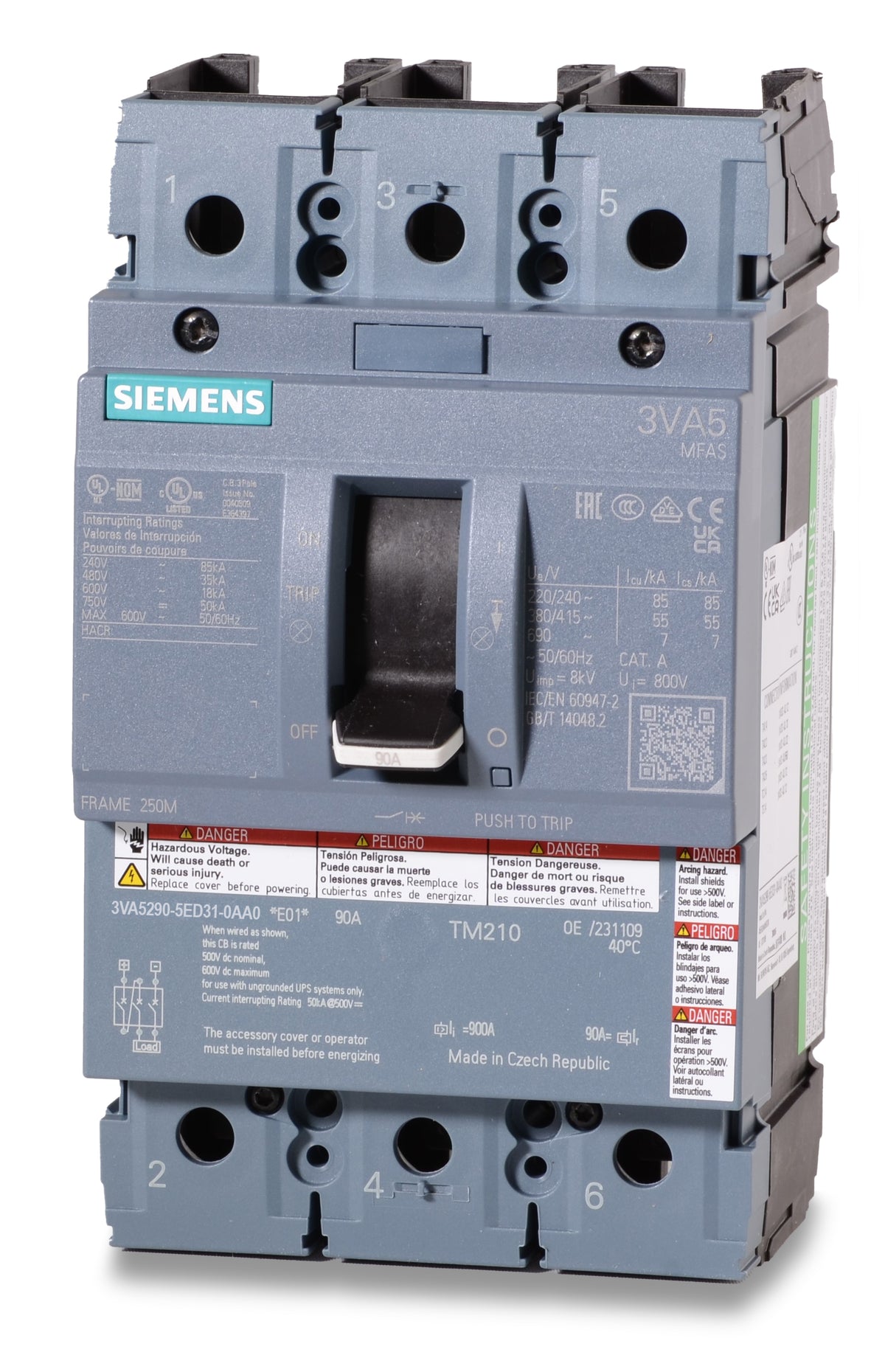 Siemens 3VA5290-5ED31-0AA0 - 90A 3 Pole Molded Case Circuit Breaker