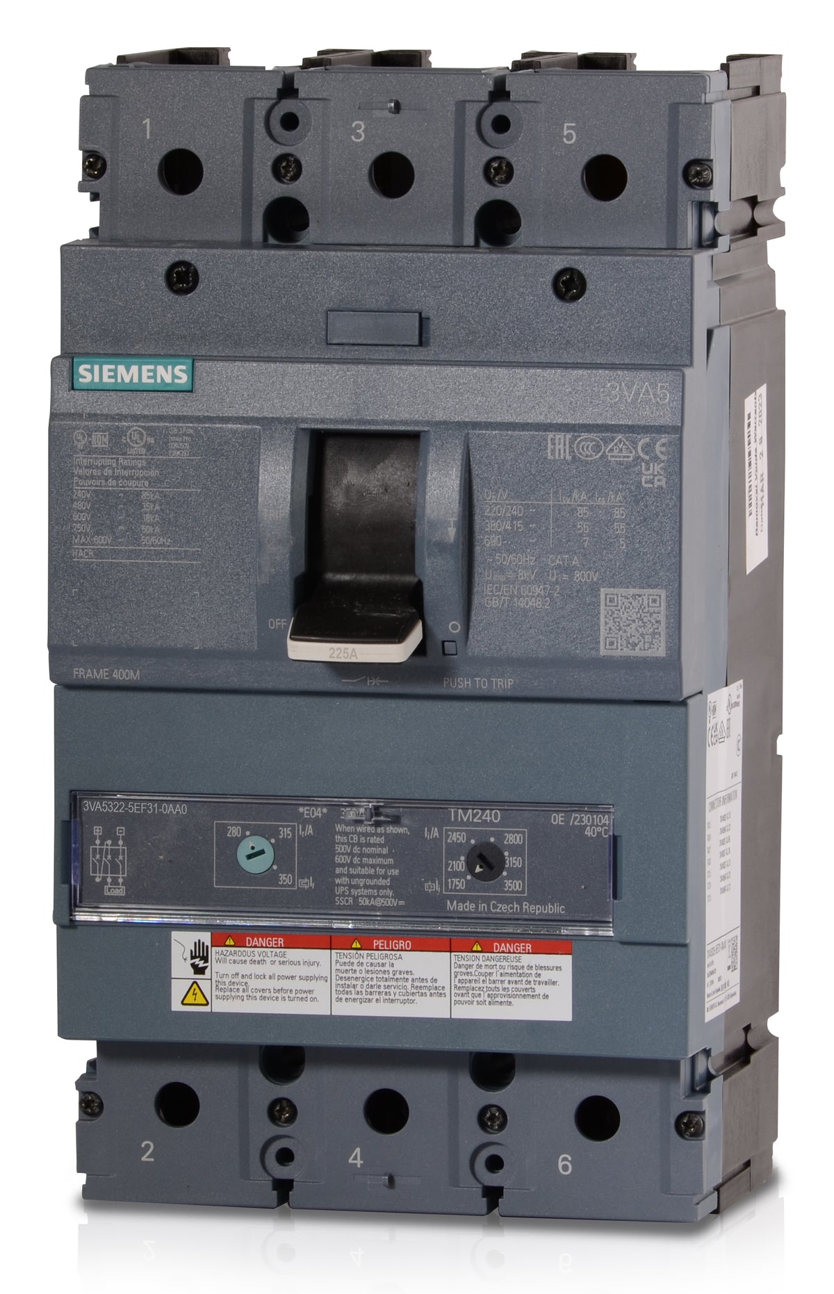 Siemens 3VA5322-5EF31-0AA0 - 225A 3 Pole Molded Case Circuit Breaker