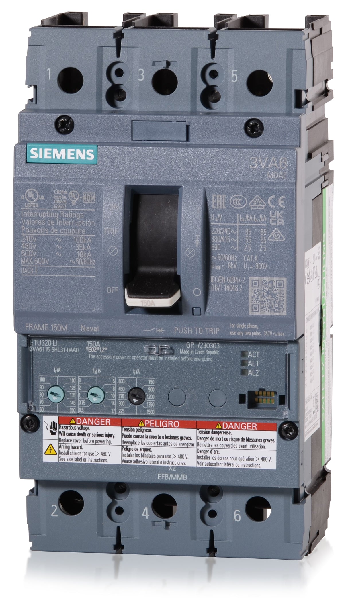 Siemens 3VA6115-5HL31-0AA0 - 150A 3 Pole Molded Case Circuit Breaker