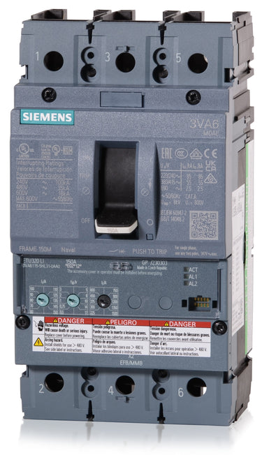 Siemens 3VA6115-5HL31-0AA0 - 150A 3 Pole Molded Case Circuit Breaker
