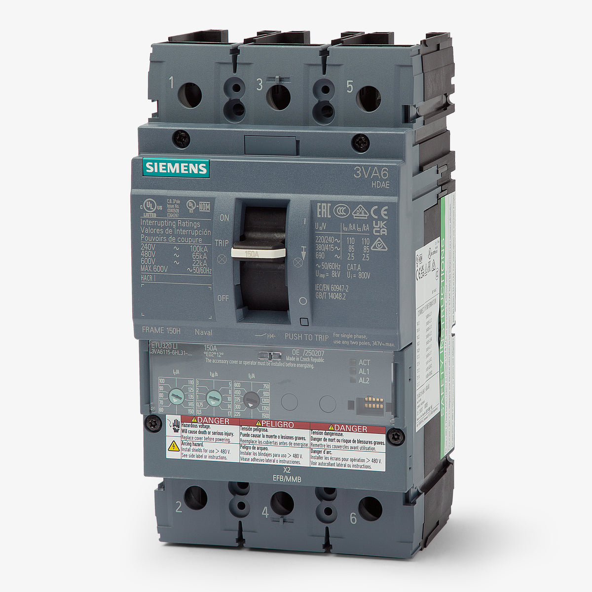 Siemens 3VA6115-6HL31-0AA0 - 150A 3 Pole Molded Case Circuit Breaker