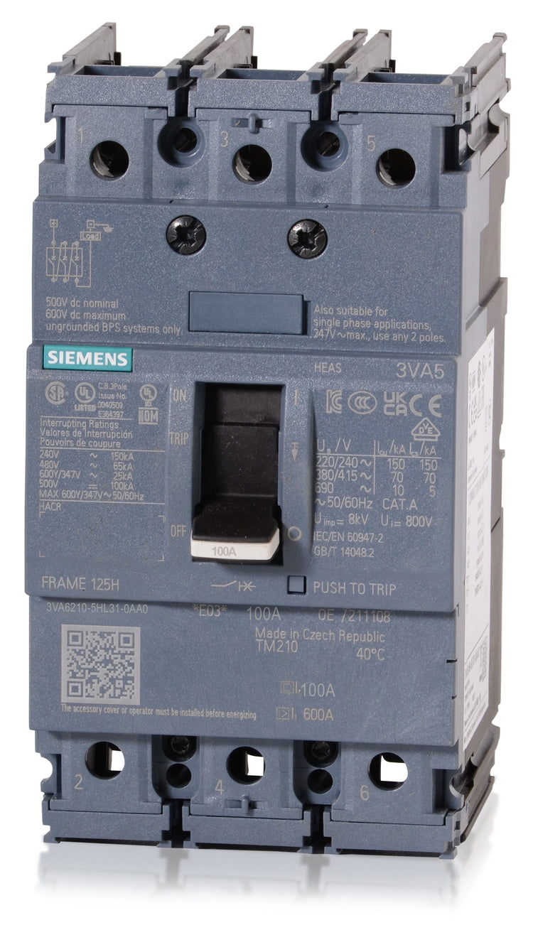 Siemens 3VA6210-5HL31-0AA0 - 100A 3 Pole Molded Case Circuit Breaker
