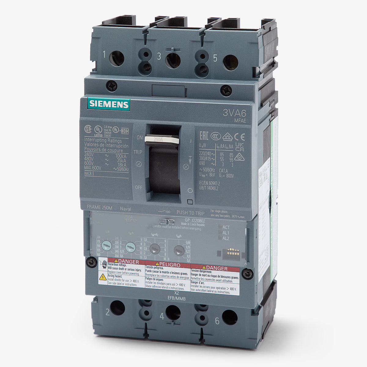 Siemens 3VA6225-5HN31-0AA0 - 250A 3 Pole Molded Case Circuit Breaker