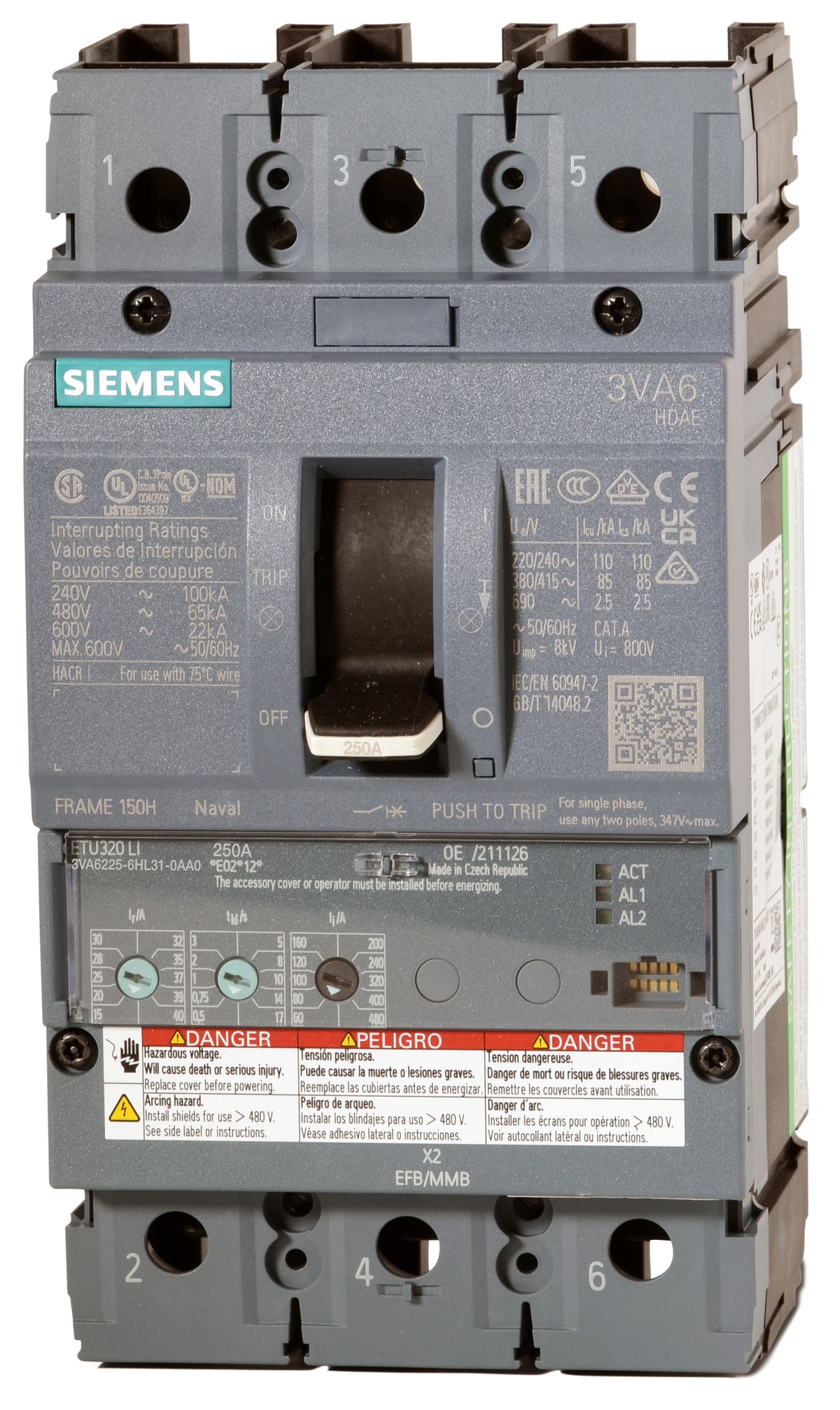 Siemens 3VA6225-6HL31-0AA0 - 250A 3 Pole Molded Case Circuit Breaker