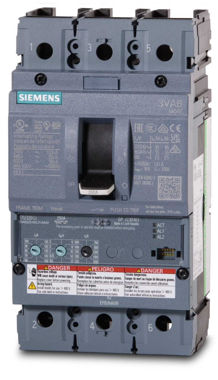 Siemens 3VA6325-5HL31-0AA0 - 250A 3 Pole Molded Case Circuit Breaker