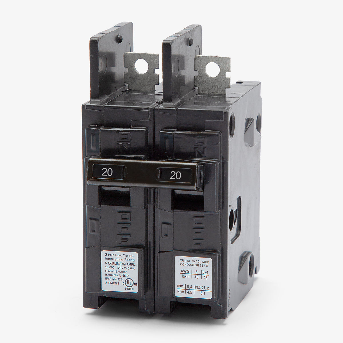 Siemens BQ2B020 - 20A 2 Pole Molded Case Circuit Breaker
