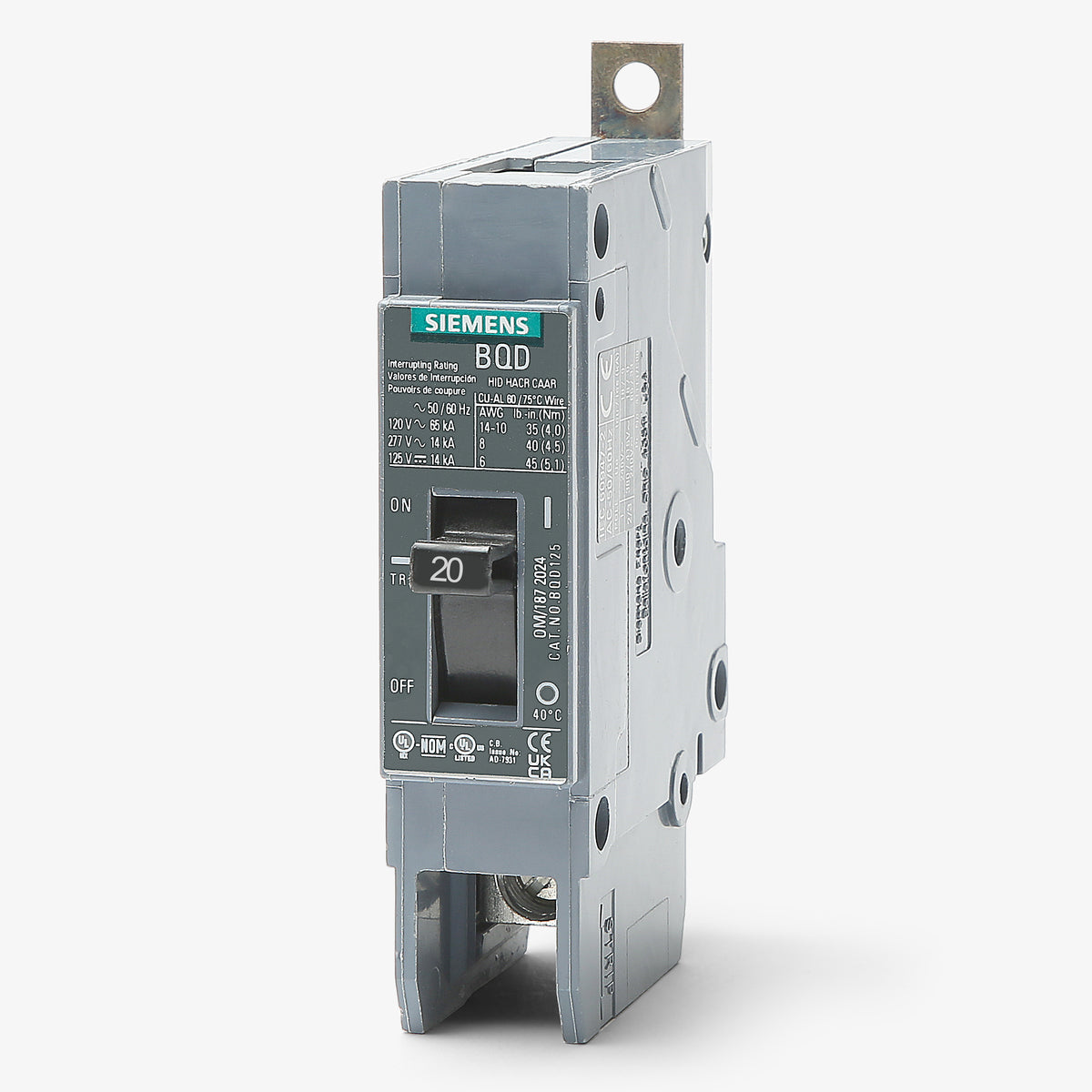 Siemens BQD120 - 20A 1 Pole Molded Case Circuit Breaker