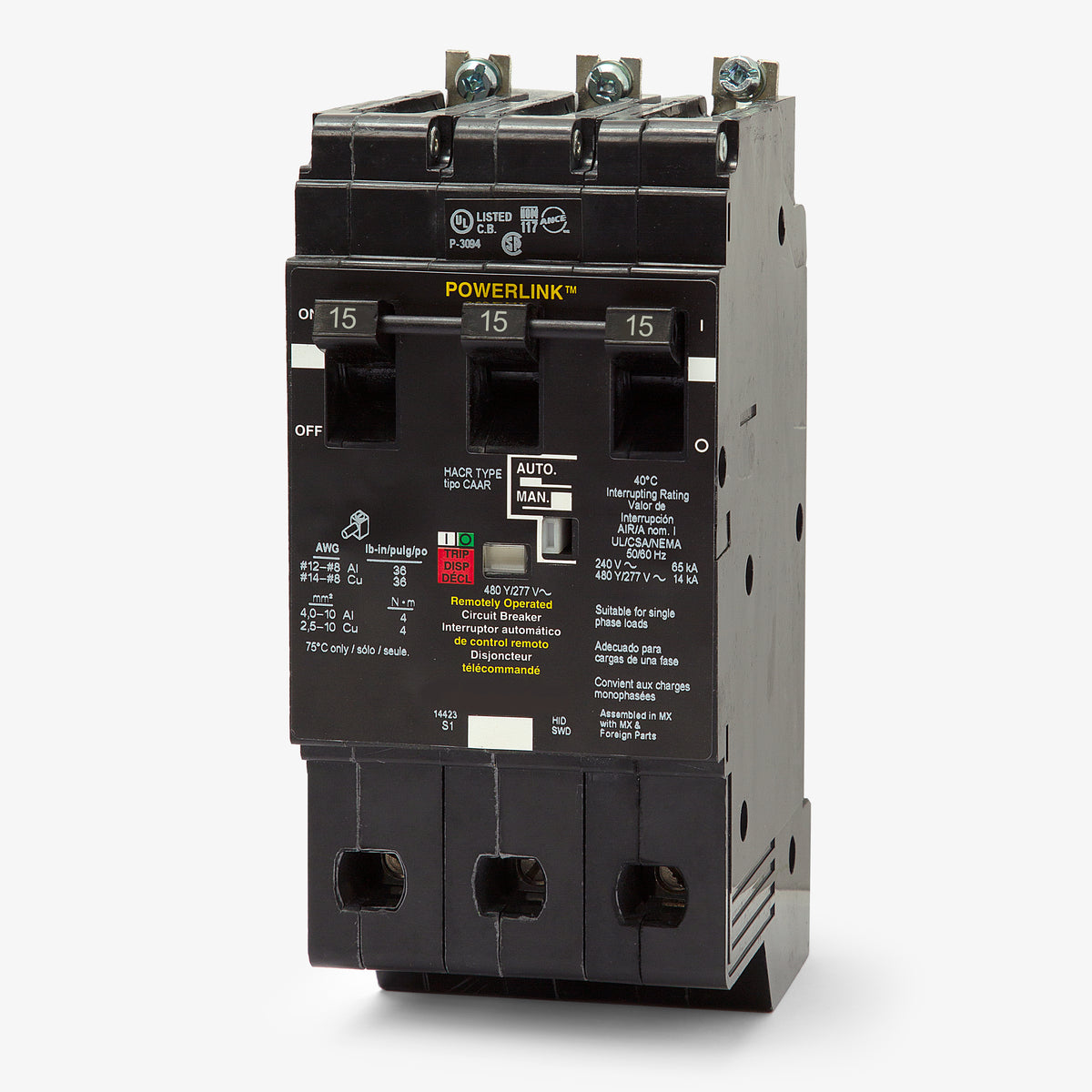 Square D ECB34015G3 - 15A 3 Pole Miniature Circuit Breaker