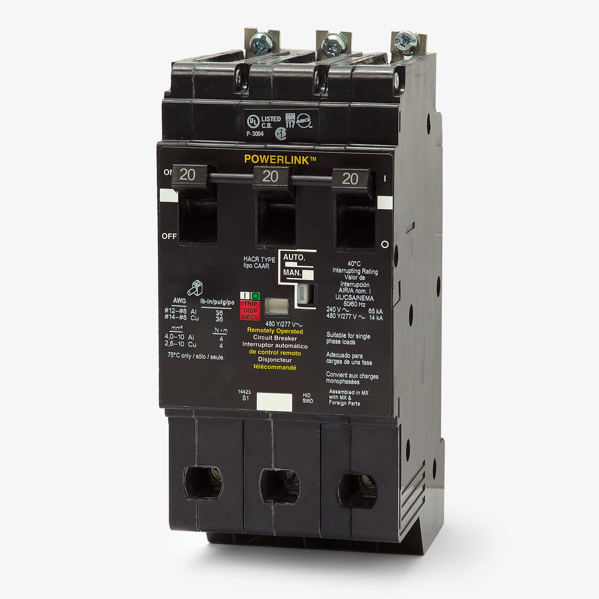 Square D ECB34020G3 - 20A 3 Pole Miniature Circuit Breaker