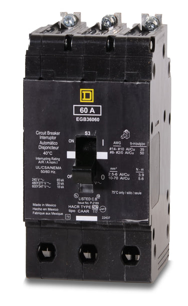 Square D EGB36060 - 60A 3 Pole Molded Case Circuit Breaker