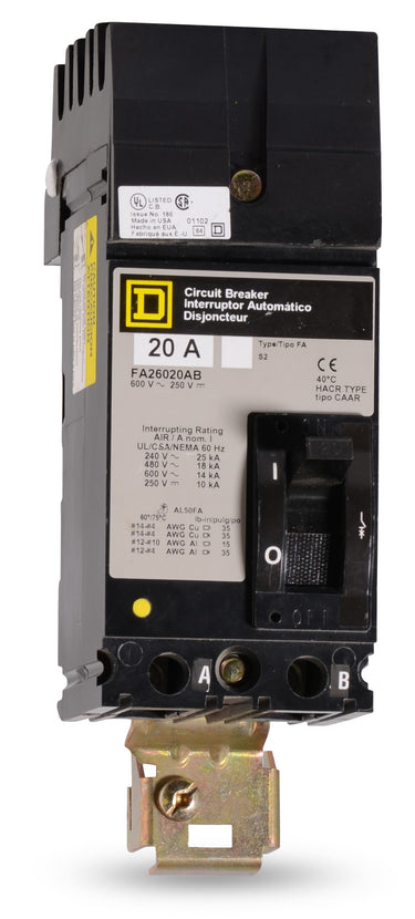 Square D FA26020AB - 20A 2 Pole Molded Case Circuit Breaker