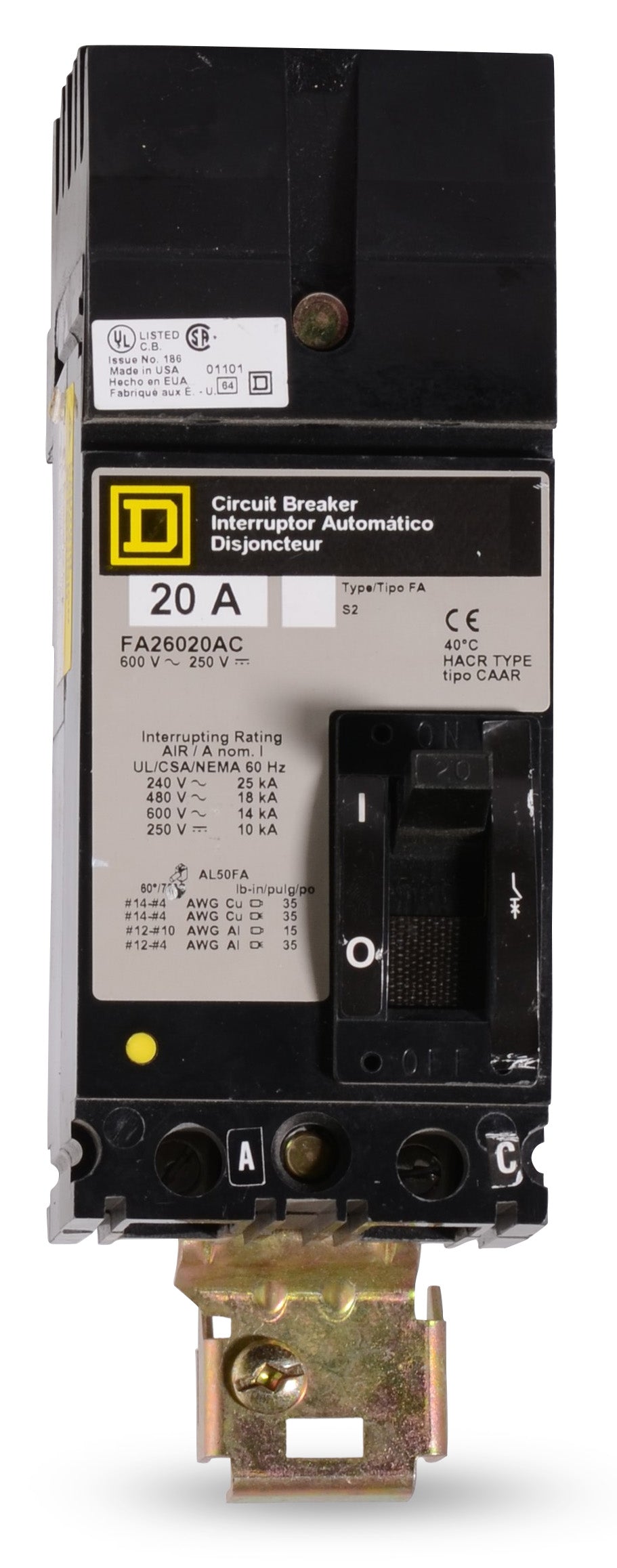 Square D FA26020AC - 20A 2 Pole Molded Case Circuit Breaker