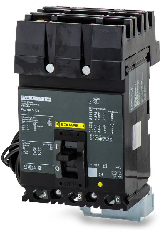 Square D FA34080-1021 - 80A 3 Pole Molded Case Circuit Breaker