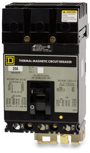 Square D FAB36020 3 Pole Circuit Breaker