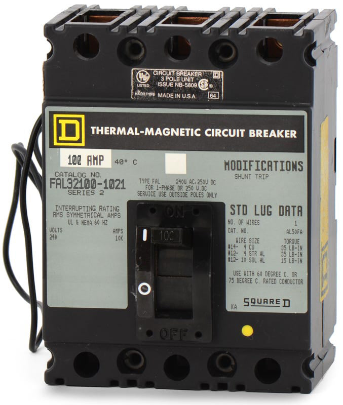 Square D FAL32100-1021 - 100A 3 Pole Molded Case Circuit Breaker