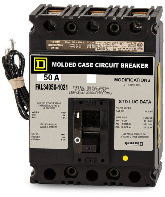 Square D FAL34050-1021 - 50A 3 Pole Molded Case Circuit Breaker