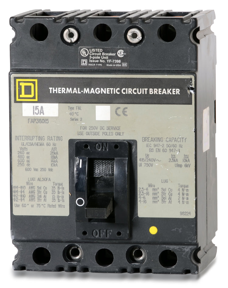 Square D FAP36015 - 15A 3 Pole Molded Case Circuit Breaker