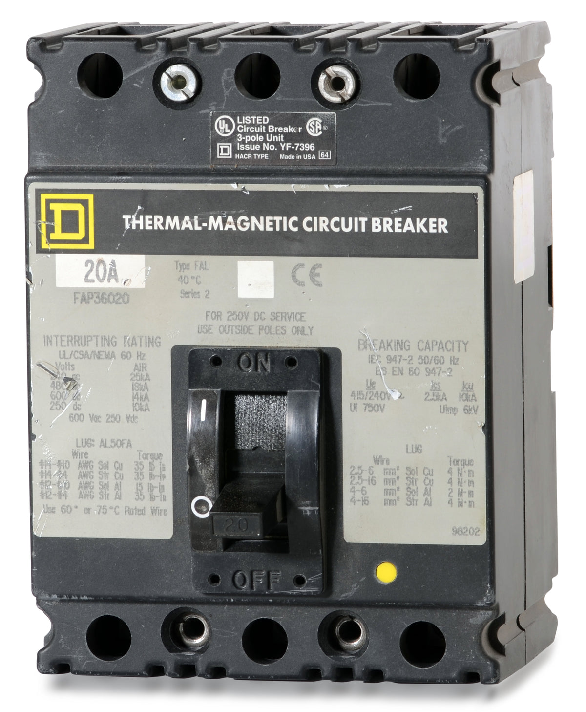 Square D FAP36020 - 20A 3 Pole Molded Case Circuit Breaker