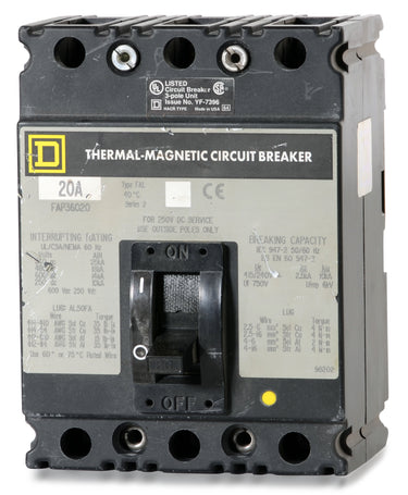 Square D FAP36020 - 20A 3 Pole Molded Case Circuit Breaker