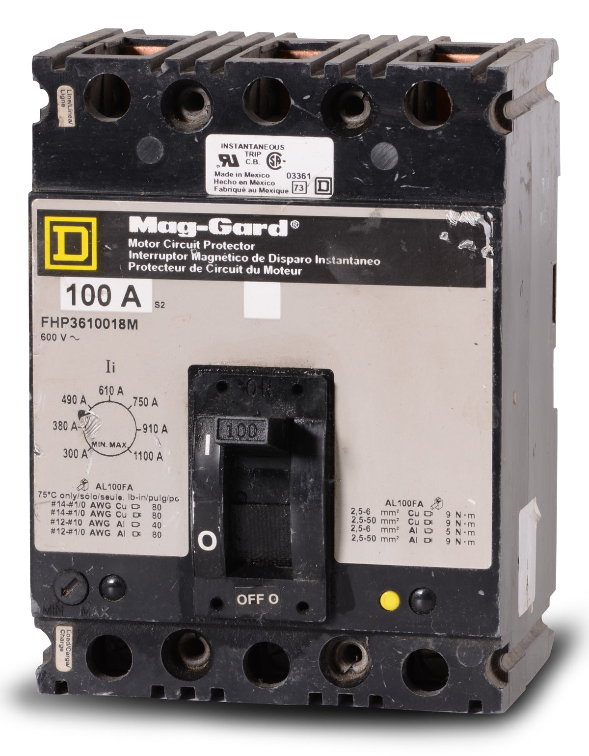 Square D FHP3610018M - 100A 3 Pole Motor Circuit Protector