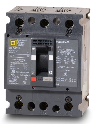 Square D GJL36020 - 20A 3 Pole Molded Case Circuit Breaker