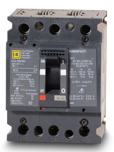 Square D GJL36040 - 40A 3 Pole Molded Case Circuit Breaker