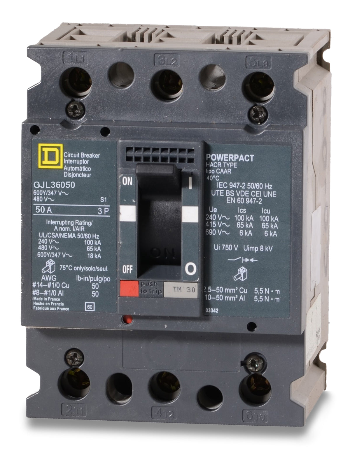 Square D GJL36050 - 50A 3 Pole Molded Case Circuit Breaker