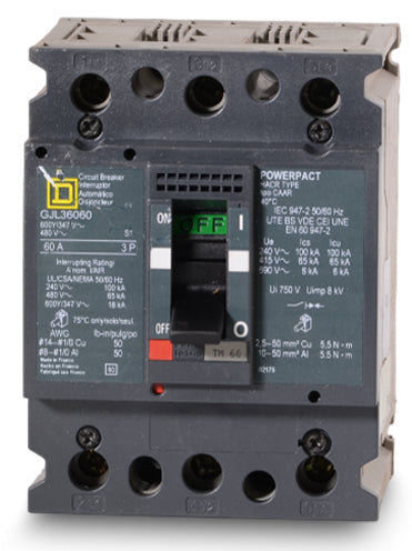Square D GJL36060 - 60A 3 Pole Molded Case Circuit Breaker