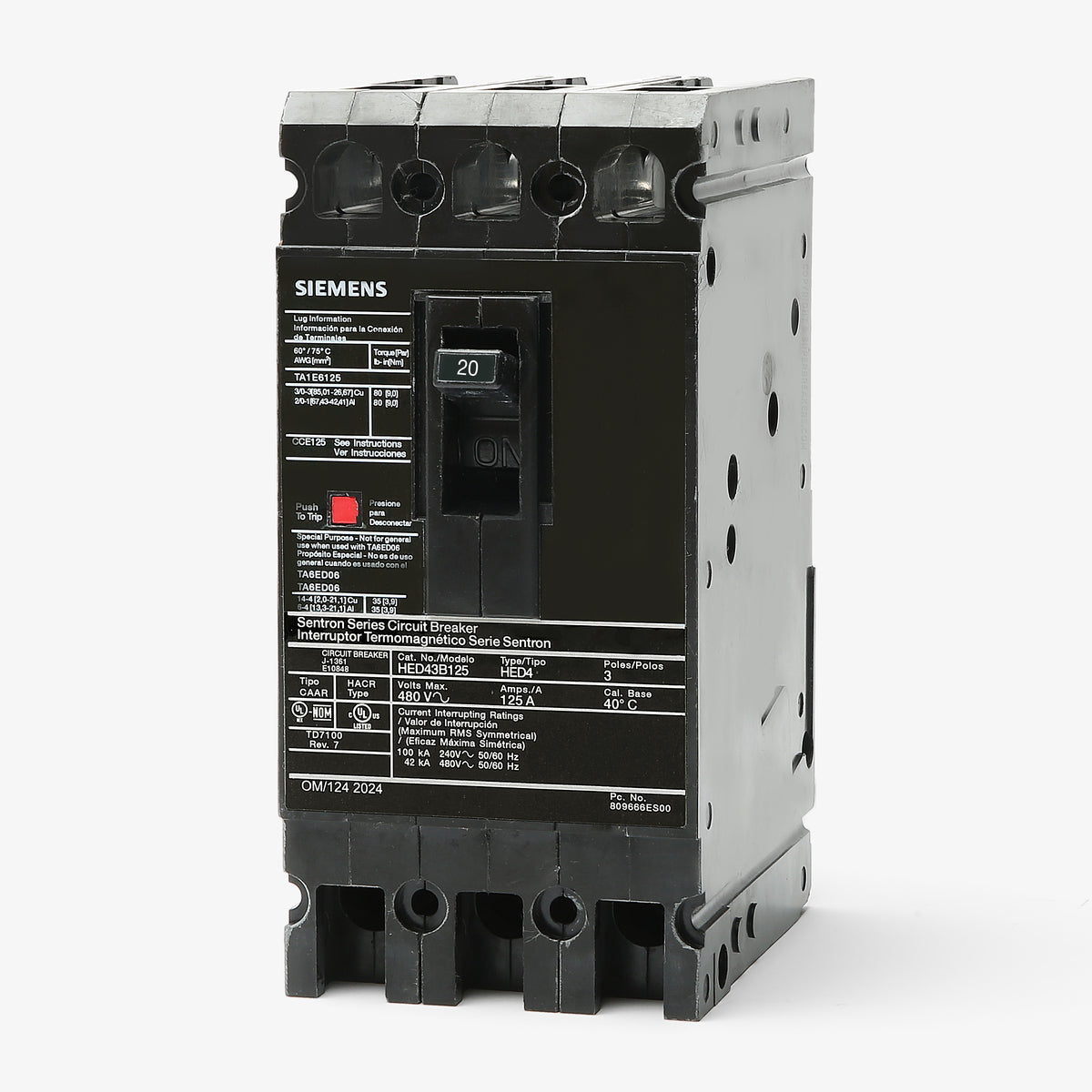 Siemens HED43B020 - 20A 3 Pole Molded Case Circuit Breaker