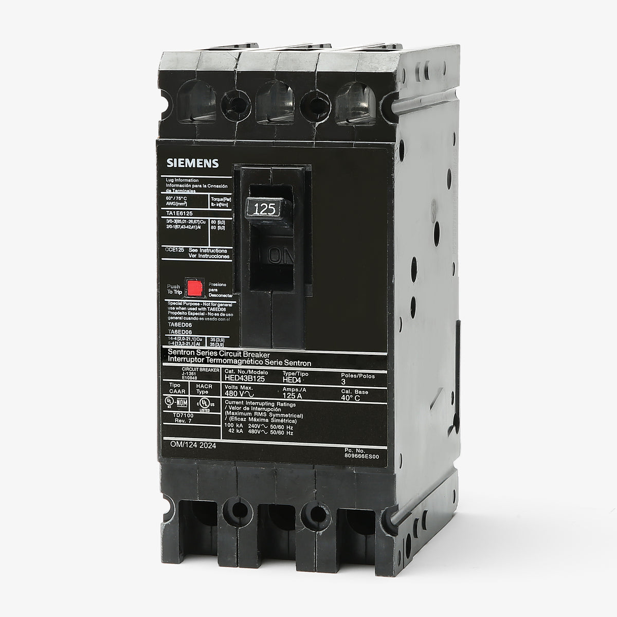 Siemens HHED63B125 - 125A 3 Pole Molded Case Circuit Breaker