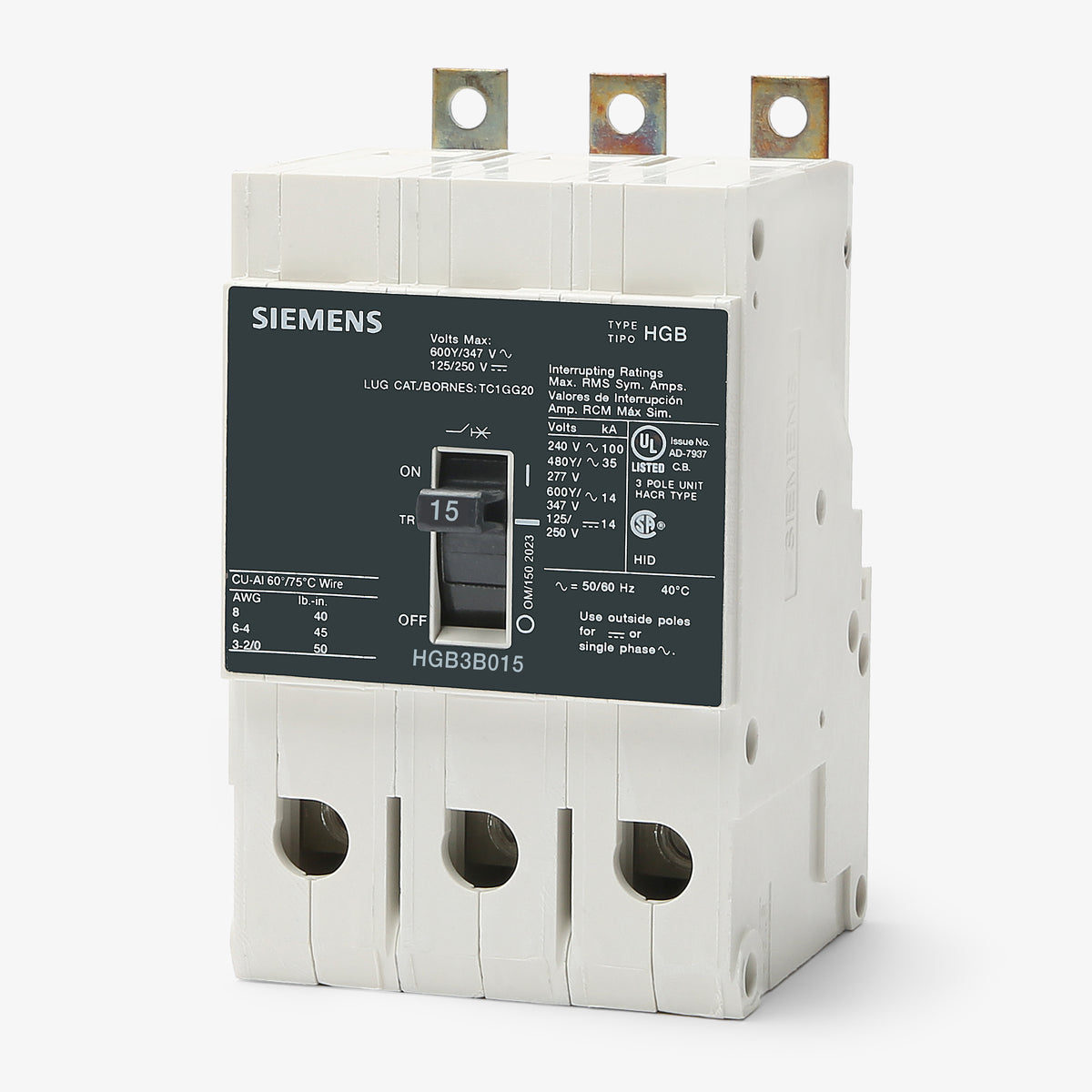 Siemens HGB3B015B - 15A 3 Pole Molded Case Circuit Breaker